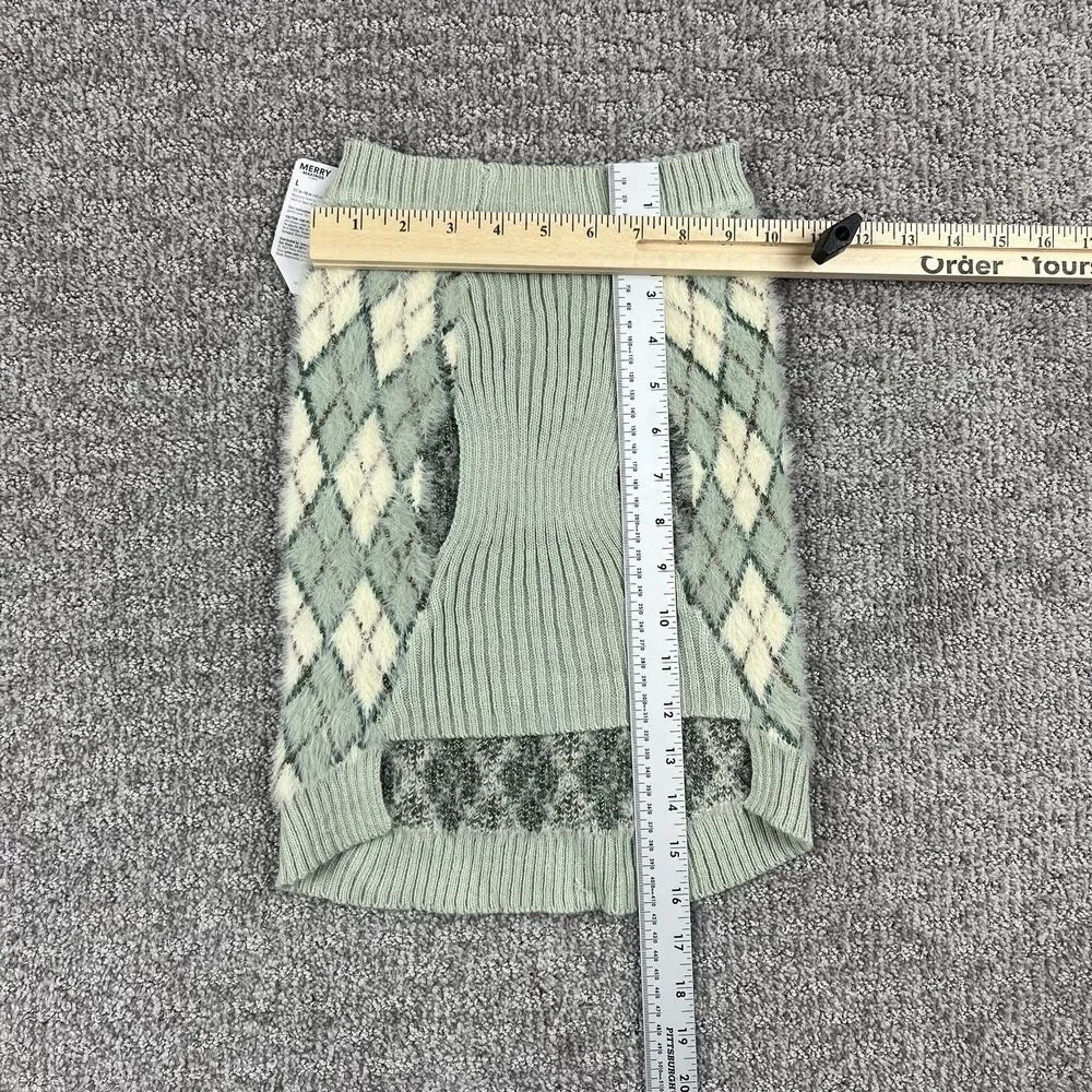 Merry Makings by Petco Pet Sweater Large L Dog 17-19 in Argyle Green Cream Knit - Picture 4 of 6